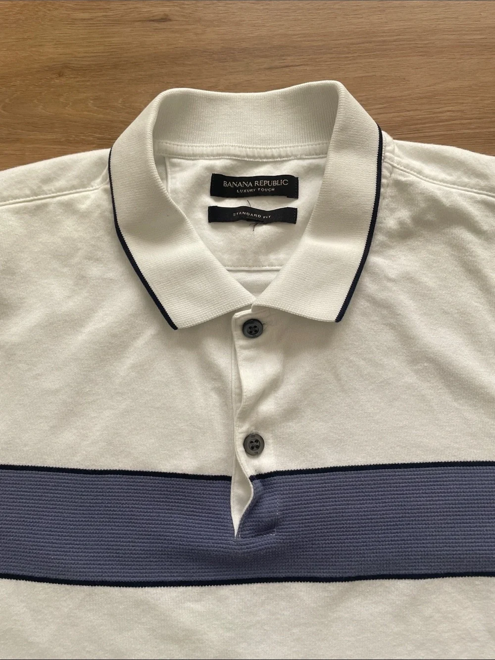 Banana Republic White Polo with Blue Chest Stripe, Men XL